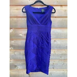 Adrianna Papell dark blue pleated bodycon dress